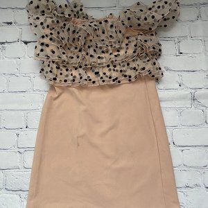 Ivivi Organza Spot Ruffle Bardot Mini Dress